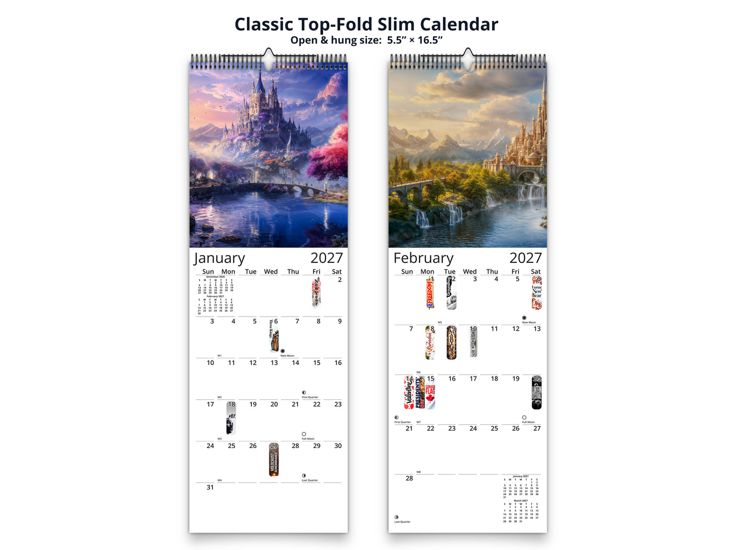 Enchanted Realms 2027 wall calendar classic top-fold slim calendar pages
