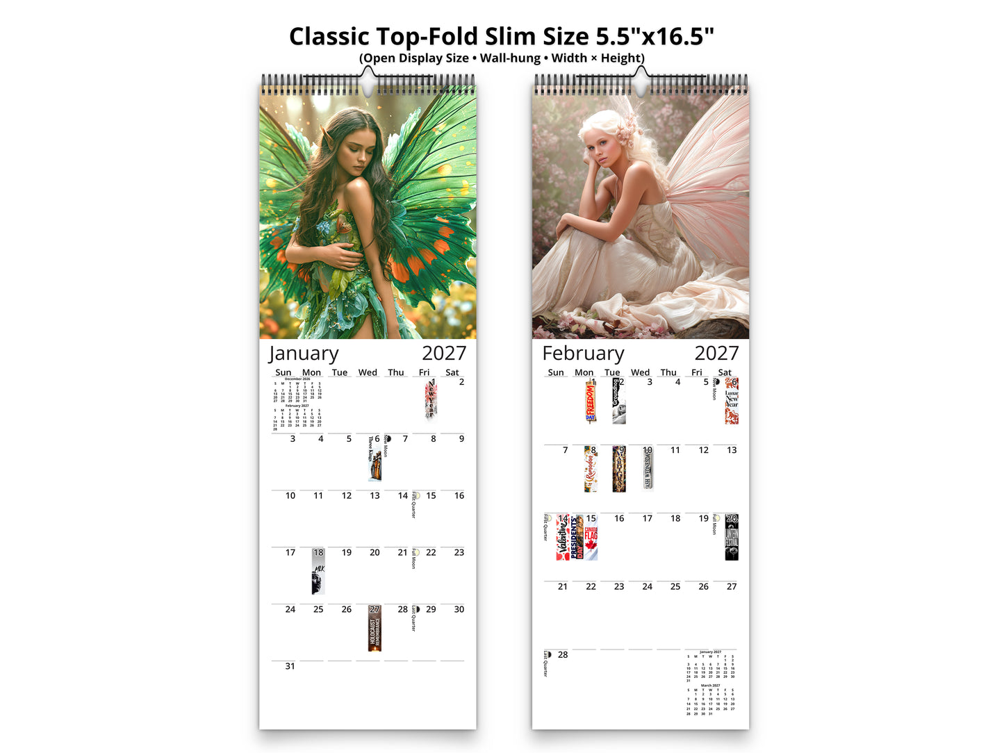 Fairy 2027 wall calendar classic top-fold slim calendar pages