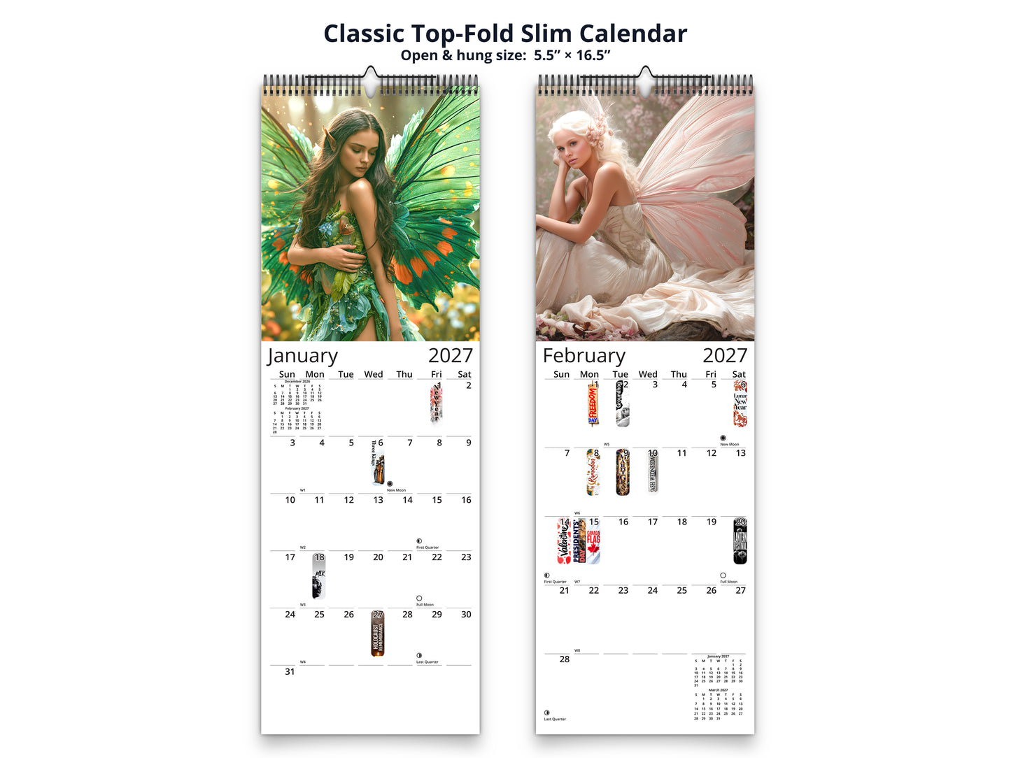 Fairy 2027 wall calendar classic top-fold slim calendar pages