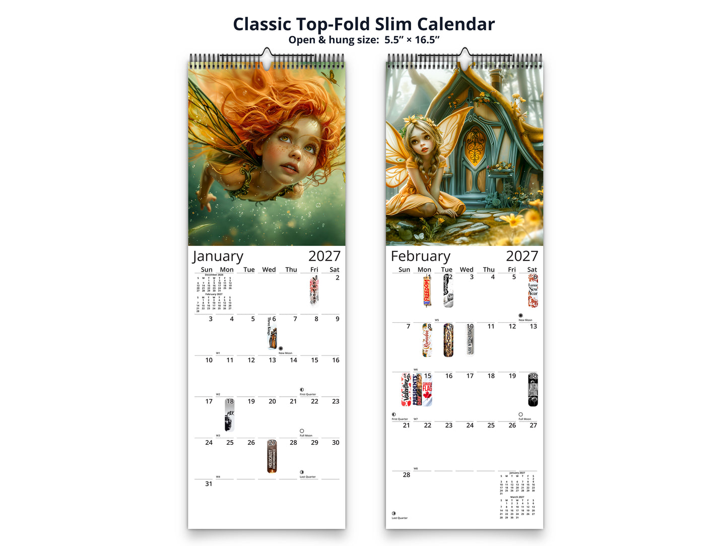 Fairy Princess 2027 wall calendar classic top-fold slim calendar pages