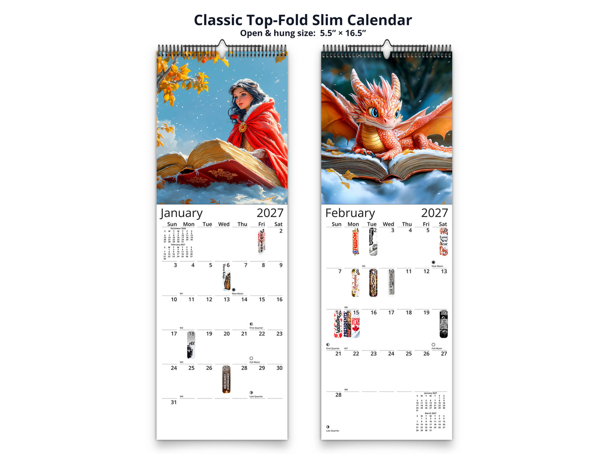 Fairytale Books 2027 wall calendar classic top-fold slim calendar pages