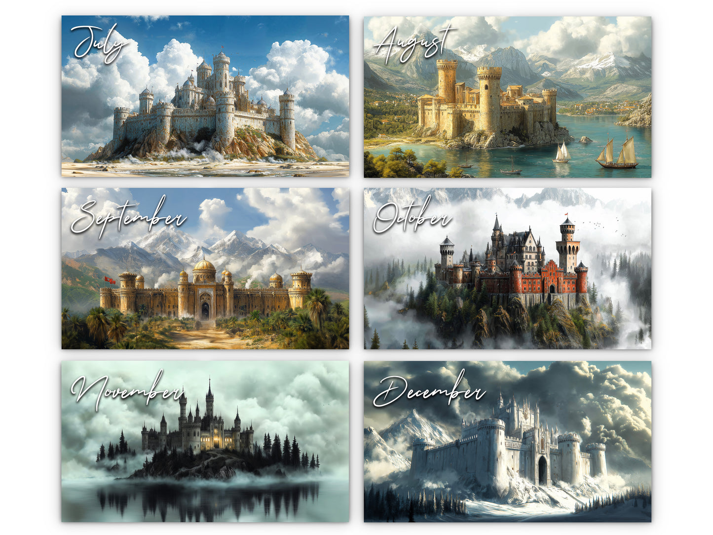 2026 Fantasy Castle Wall Calendar by Kaleidoscope Artisan – Mystical Kingdoms with Holidays