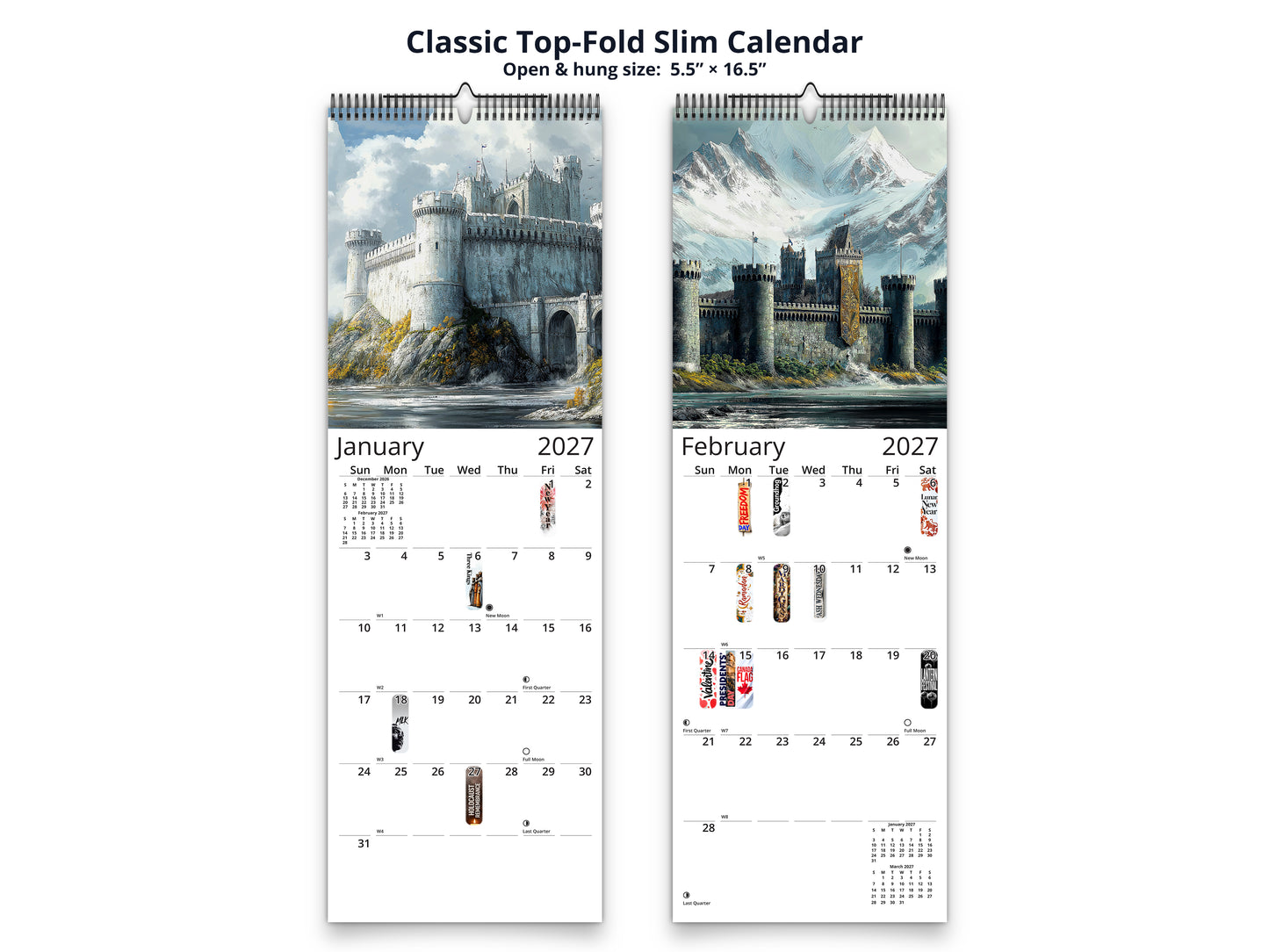 Fantasy Castle 2027 wall calendar classic top-fold slim calendar pages
