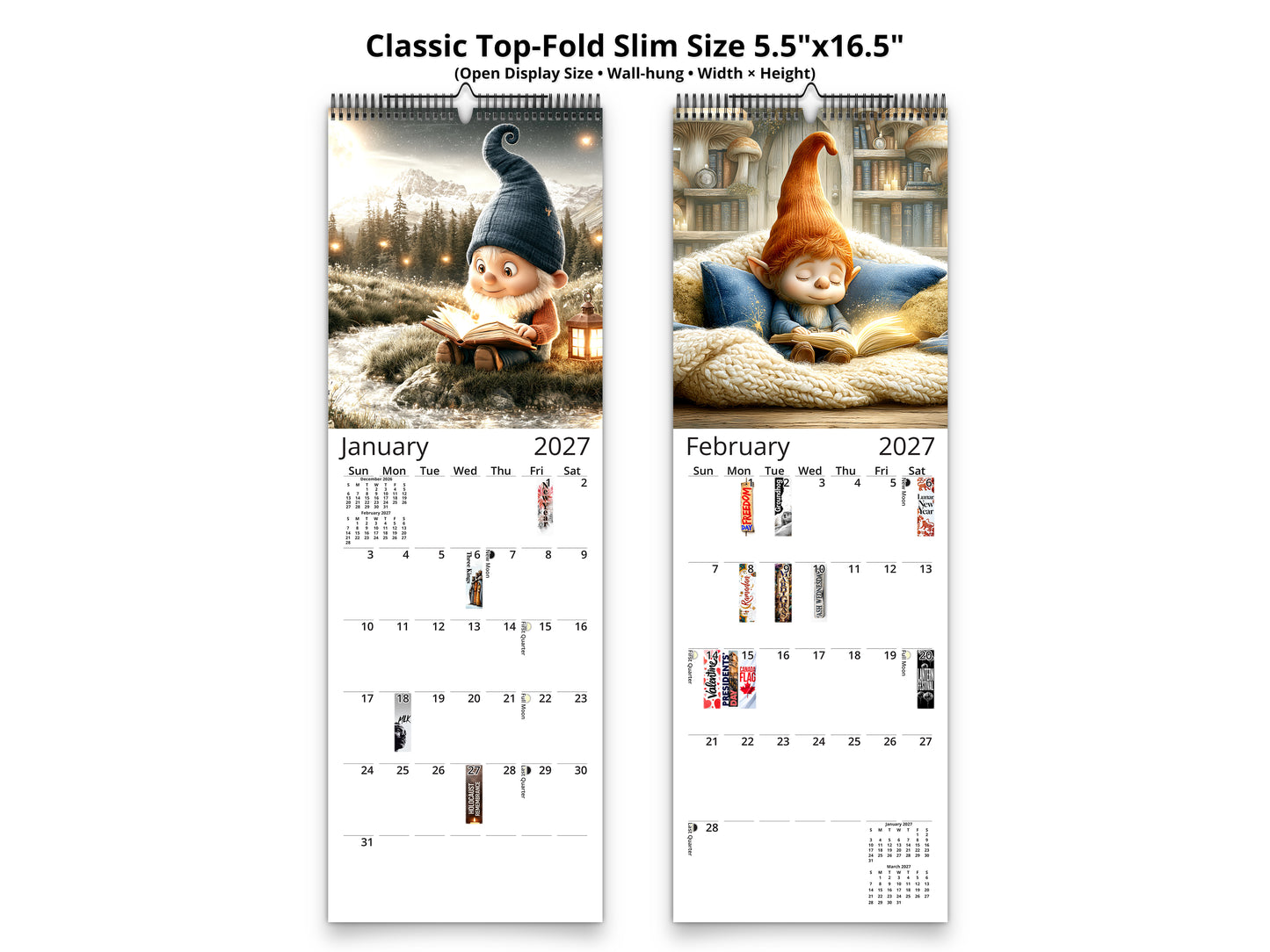 Gnome Book Club 2027 wall calendar classic top-fold slim calendar pages