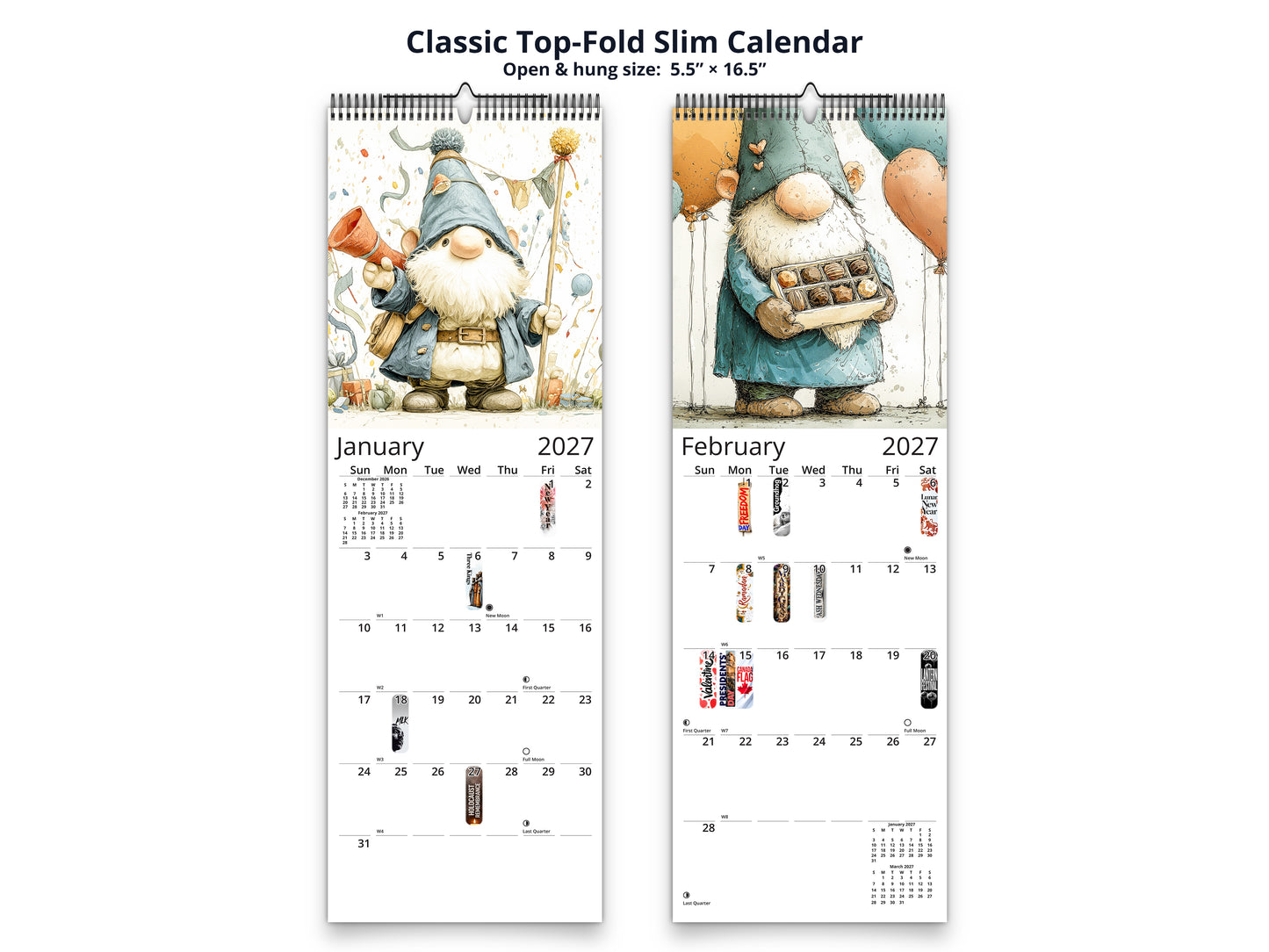 Gnome Holidays 2027 wall calendar classic top-fold slim calendar pages