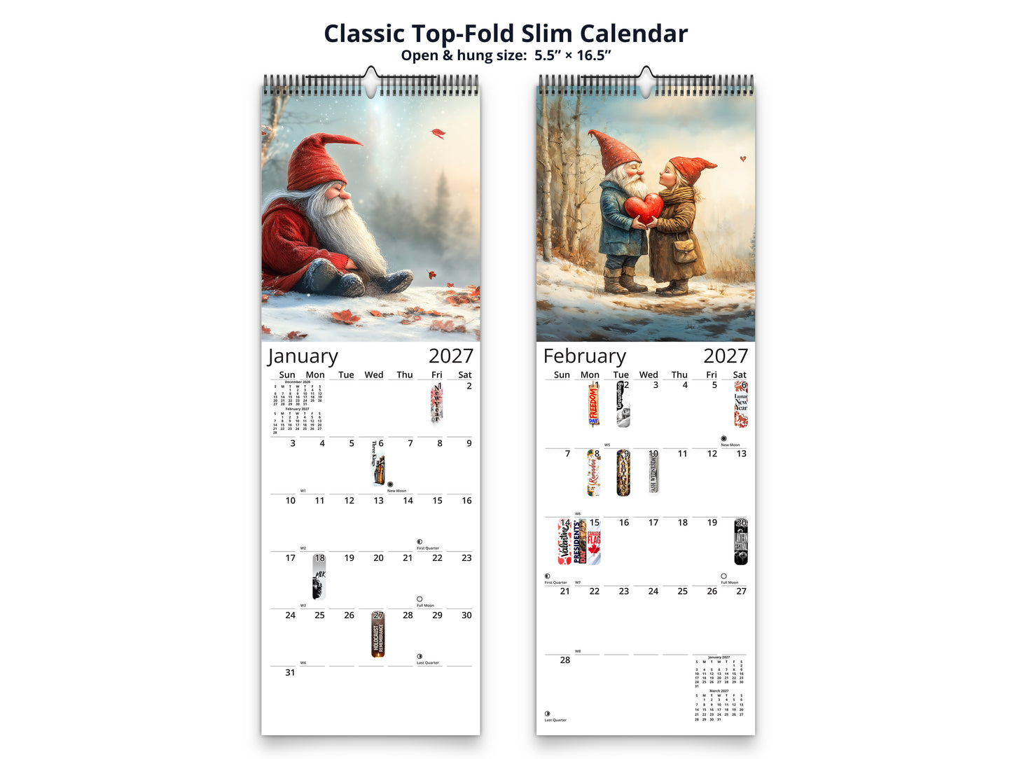 Gnomes 2027 wall calendar classic top-fold slim calendar pages