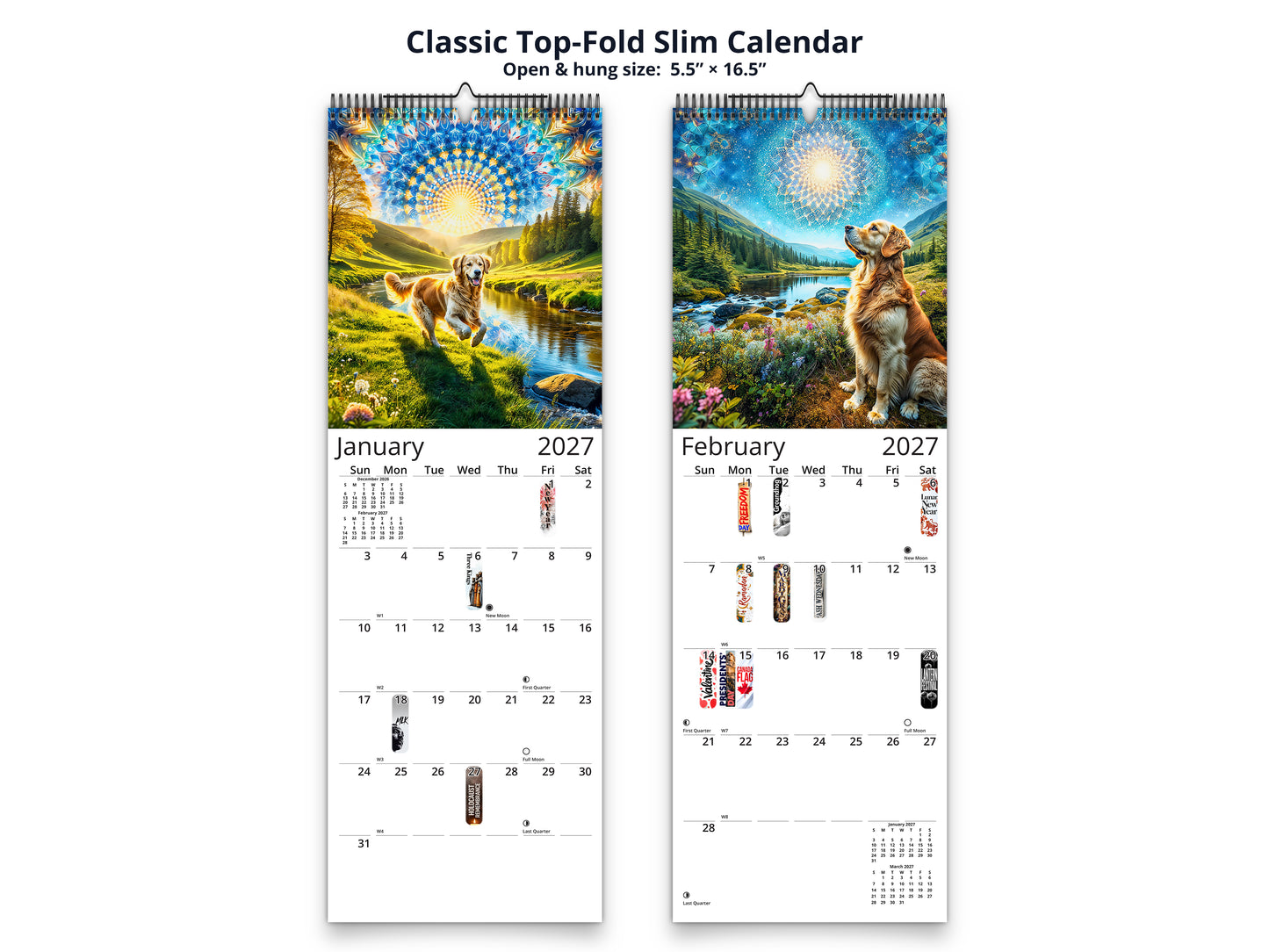 Golden Retriever 2027 wall calendar classic top-fold slim calendar pages