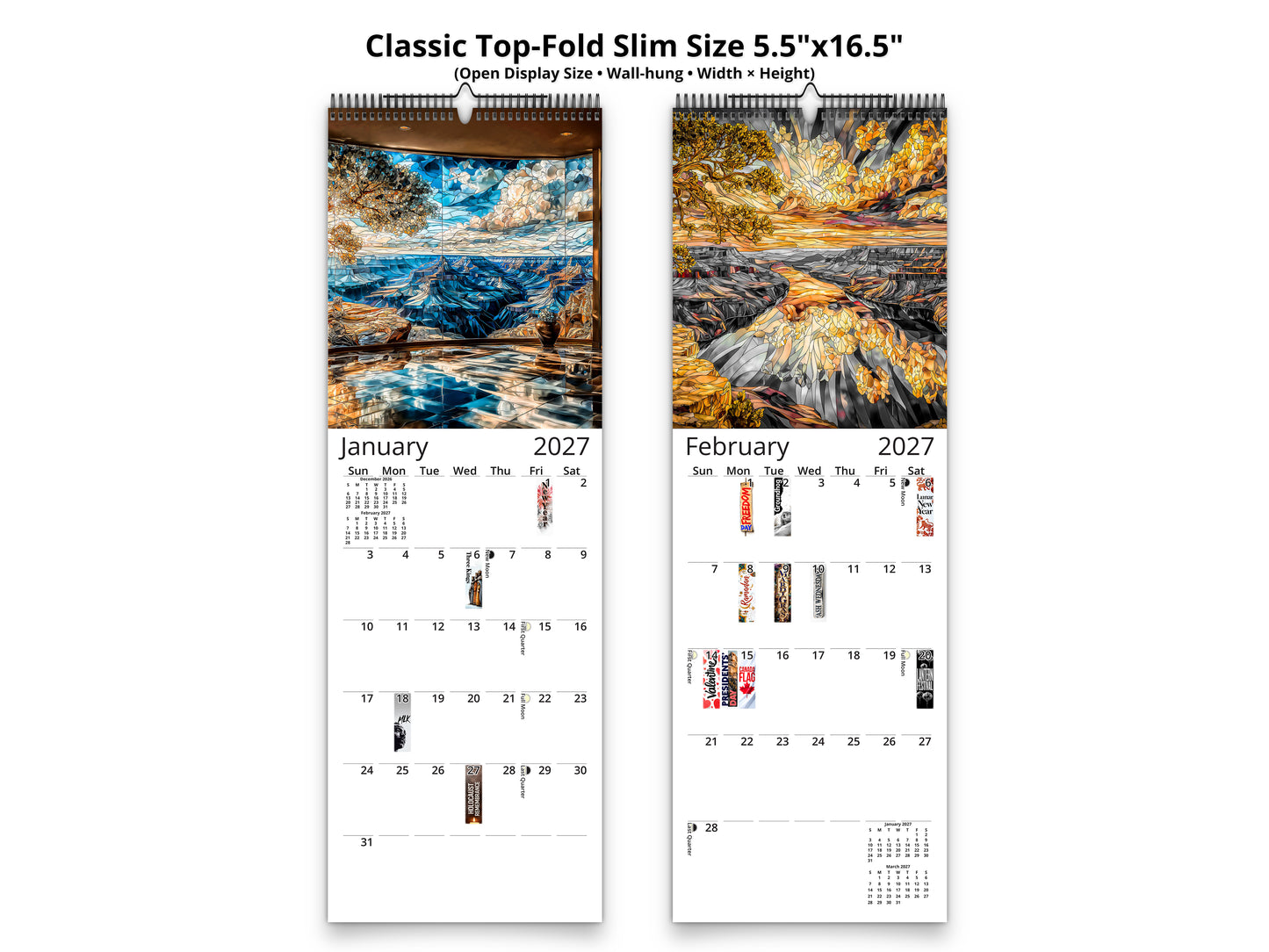 Grand Canyon Mosaic 2027 wall calendar classic top-fold slim calendar pages