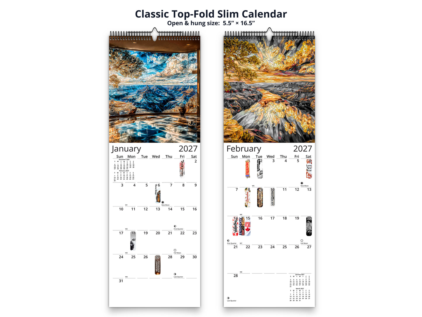 Grand Canyon Mosaic 2027 wall calendar classic top-fold slim calendar pages