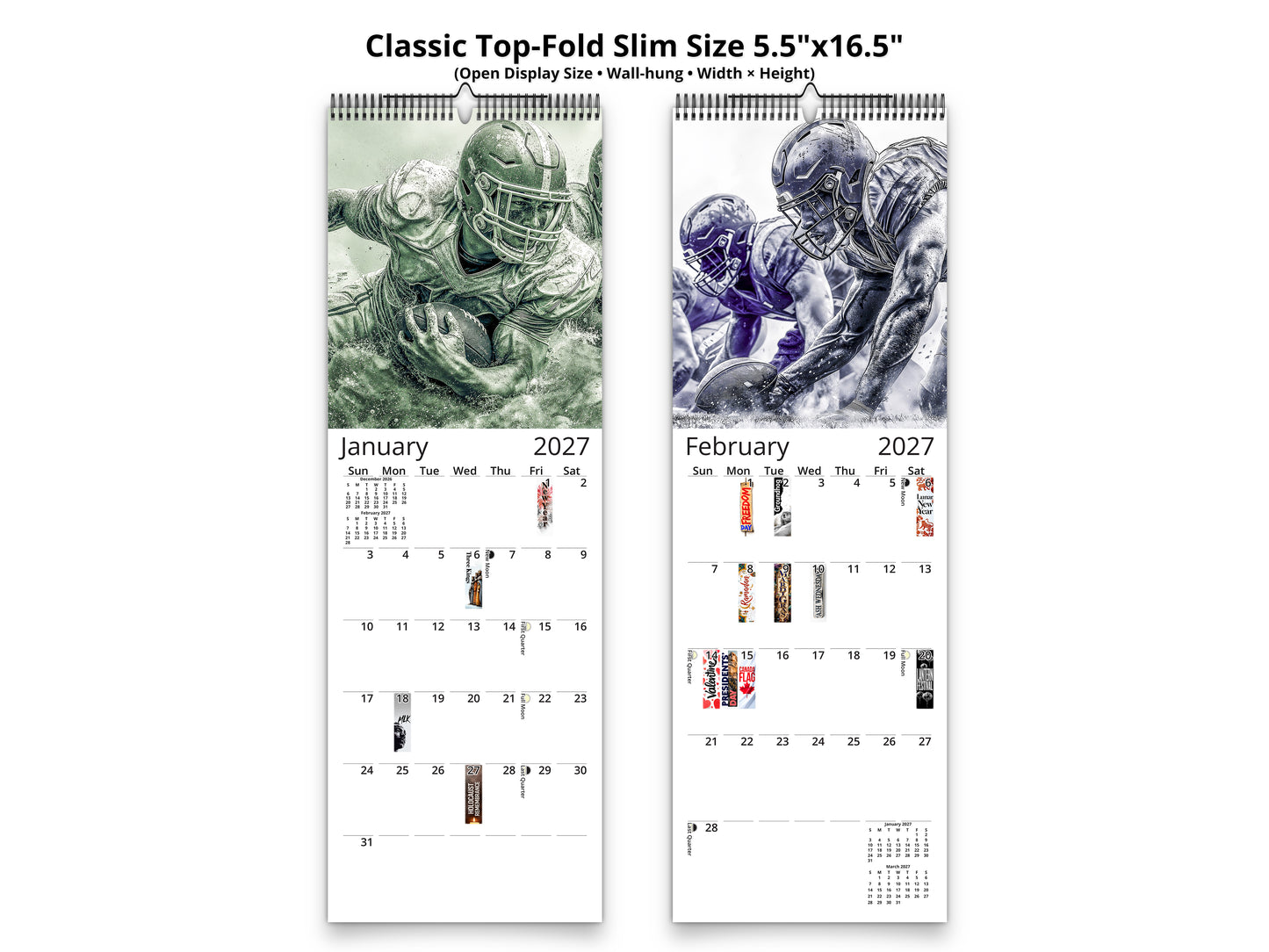 2027 Gridiron Football Wall Calendar by Kaleidoscope Artisan – Dynamic Action with Holidays