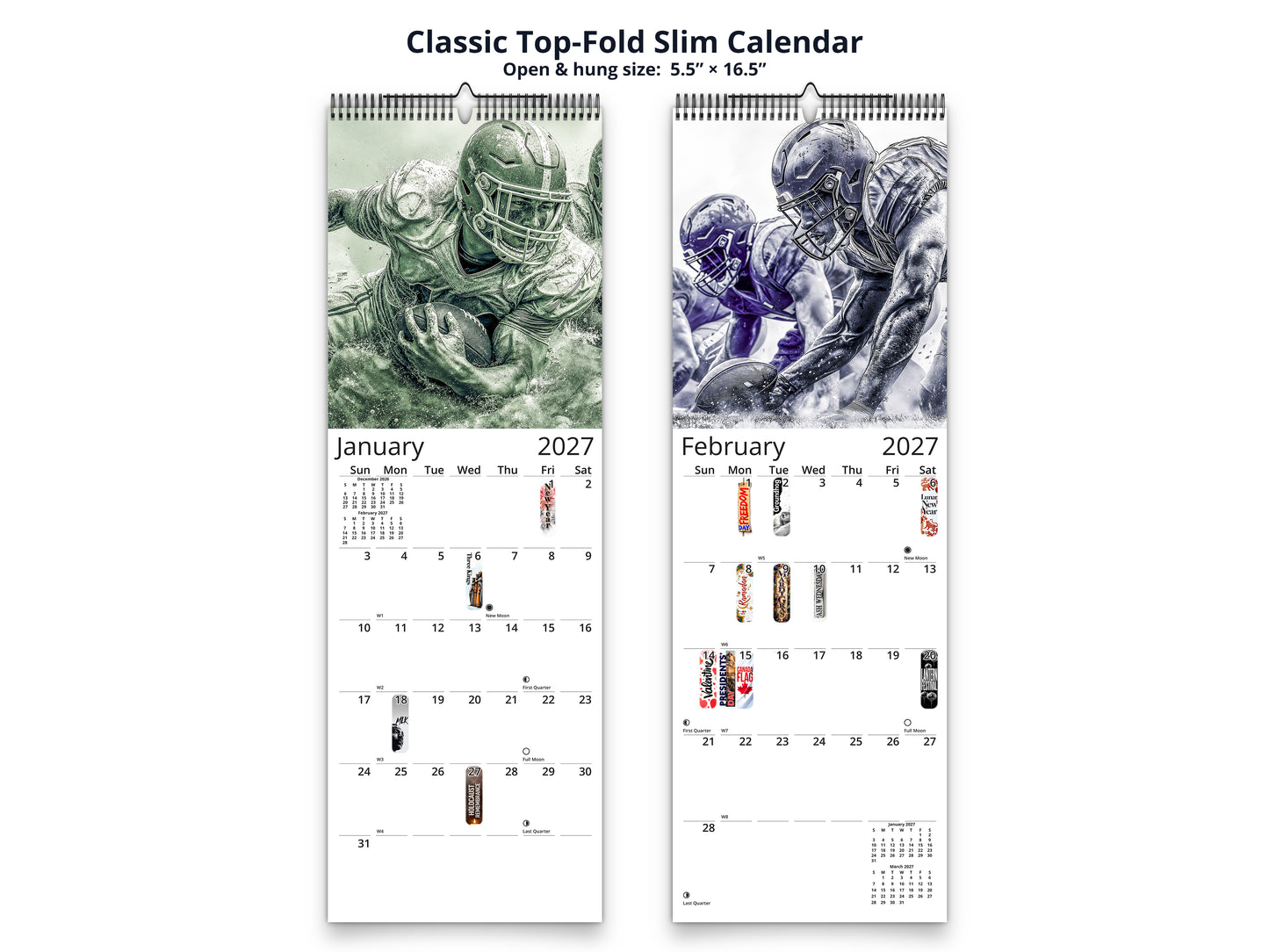 Gridiron Football 2027 wall calendar classic top-fold slim calendar pages