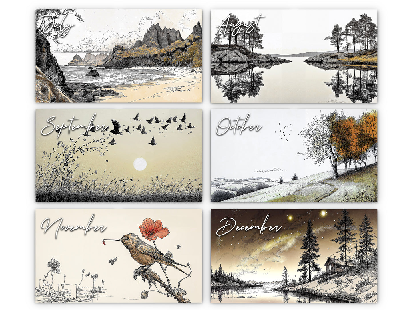 2026 Illustrated Moments Wall Calendar by Kaleidoscope Artisan – Captivating Artistic Scenes with Holidays