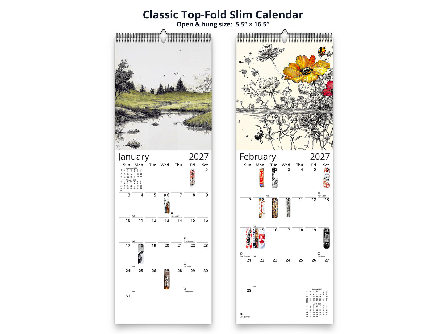 Illustrated Moments 2027 wall calendar classic top-fold slim calendar pages