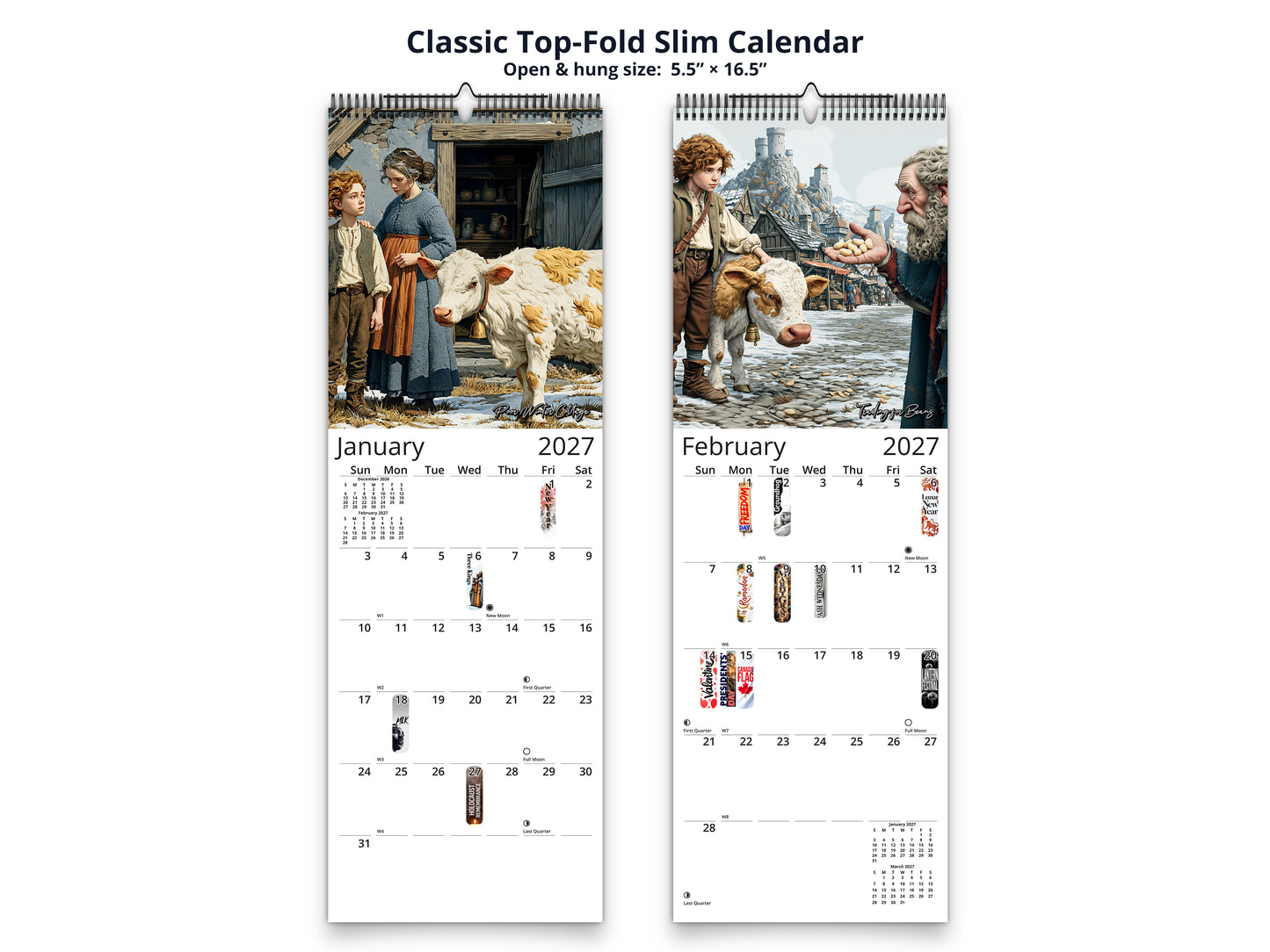 Jack and the Beanstalk 2027 wall calendar classic top-fold slim calendar pages