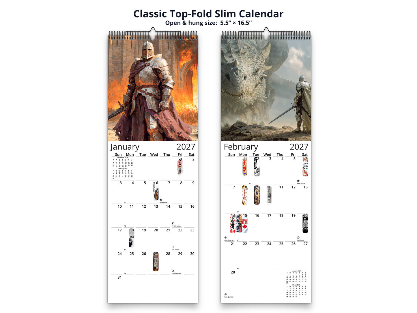 Knight’s Oath 2027 wall calendar classic top-fold slim calendar pages