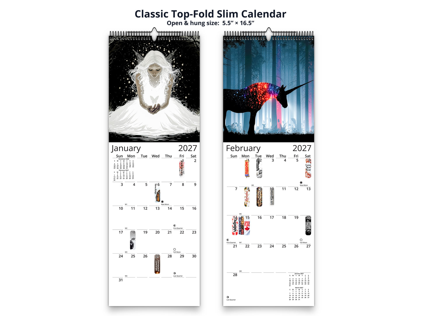Luminous Realms 2027 wall calendar classic top-fold slim calendar pages