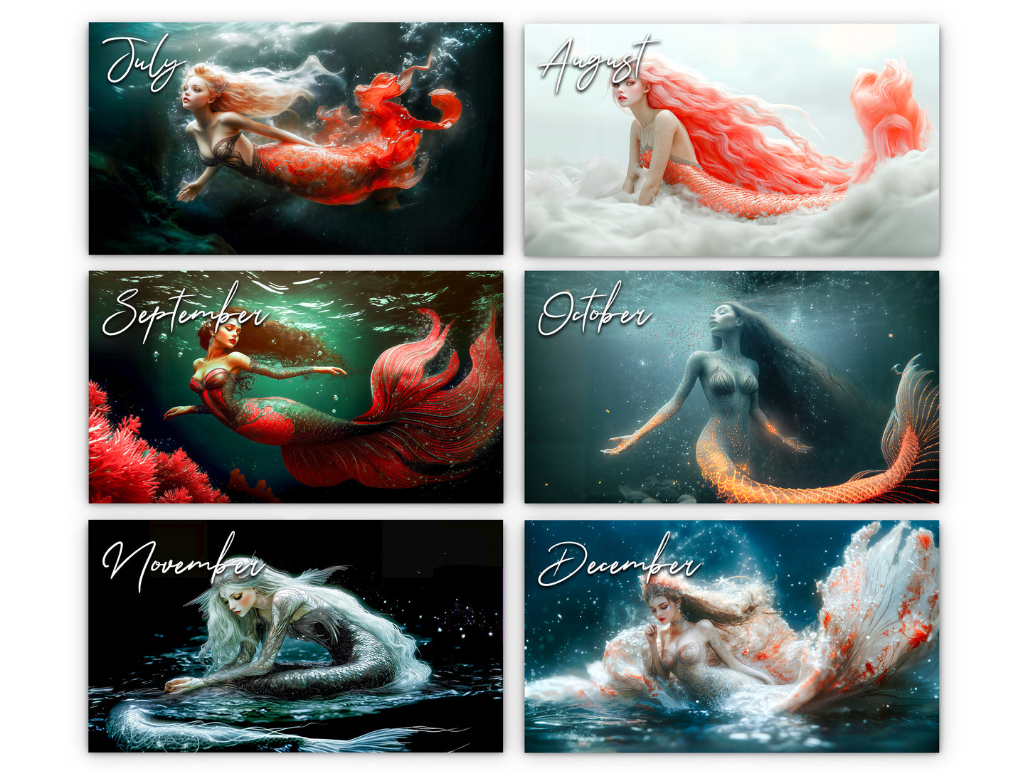 2026 Mermaid Dream Wall Calendar by Kaleidoscope Artisan – Enchanting Underwater Realms with Holidays