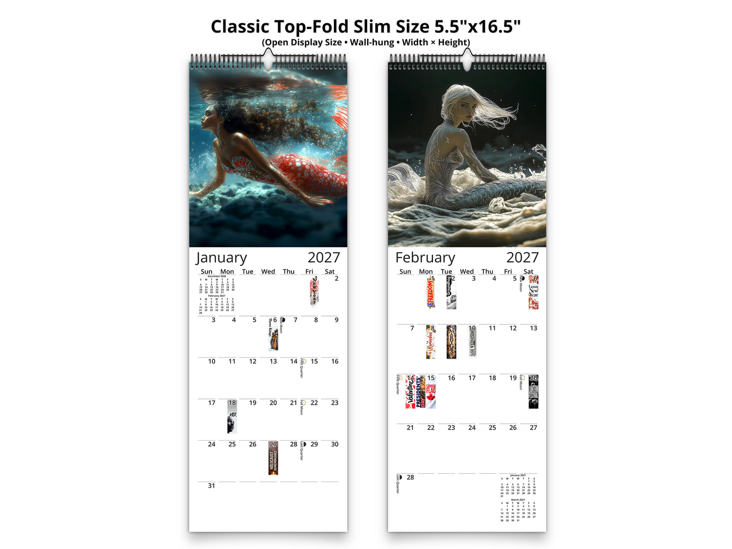 2027 Mermaid Dream Wall Calendar by Kaleidoscope Artisan – Enchanting Underwater Realms with Holidays