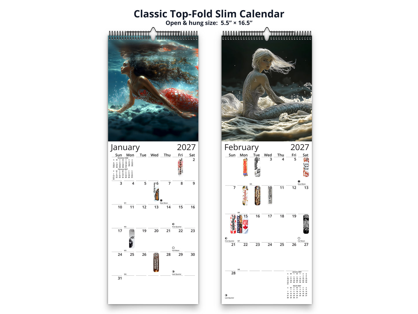 Mermaid Dream 2027 wall calendar classic top-fold slim calendar pages