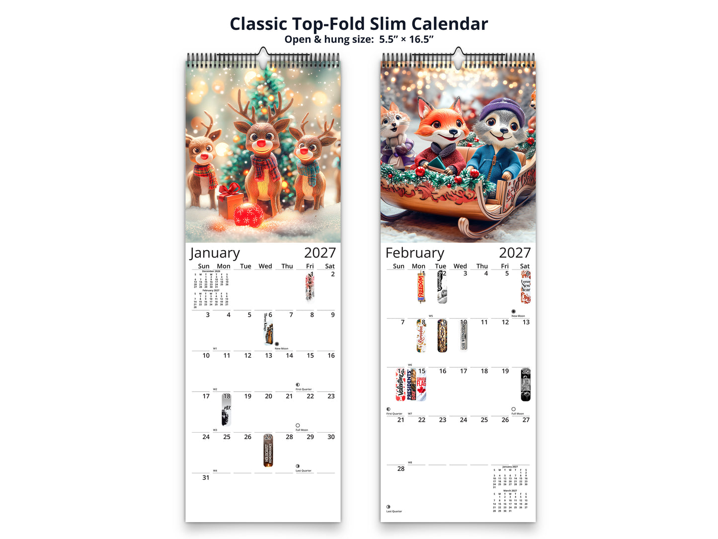 Merriment 2027 wall calendar classic top-fold slim calendar pages