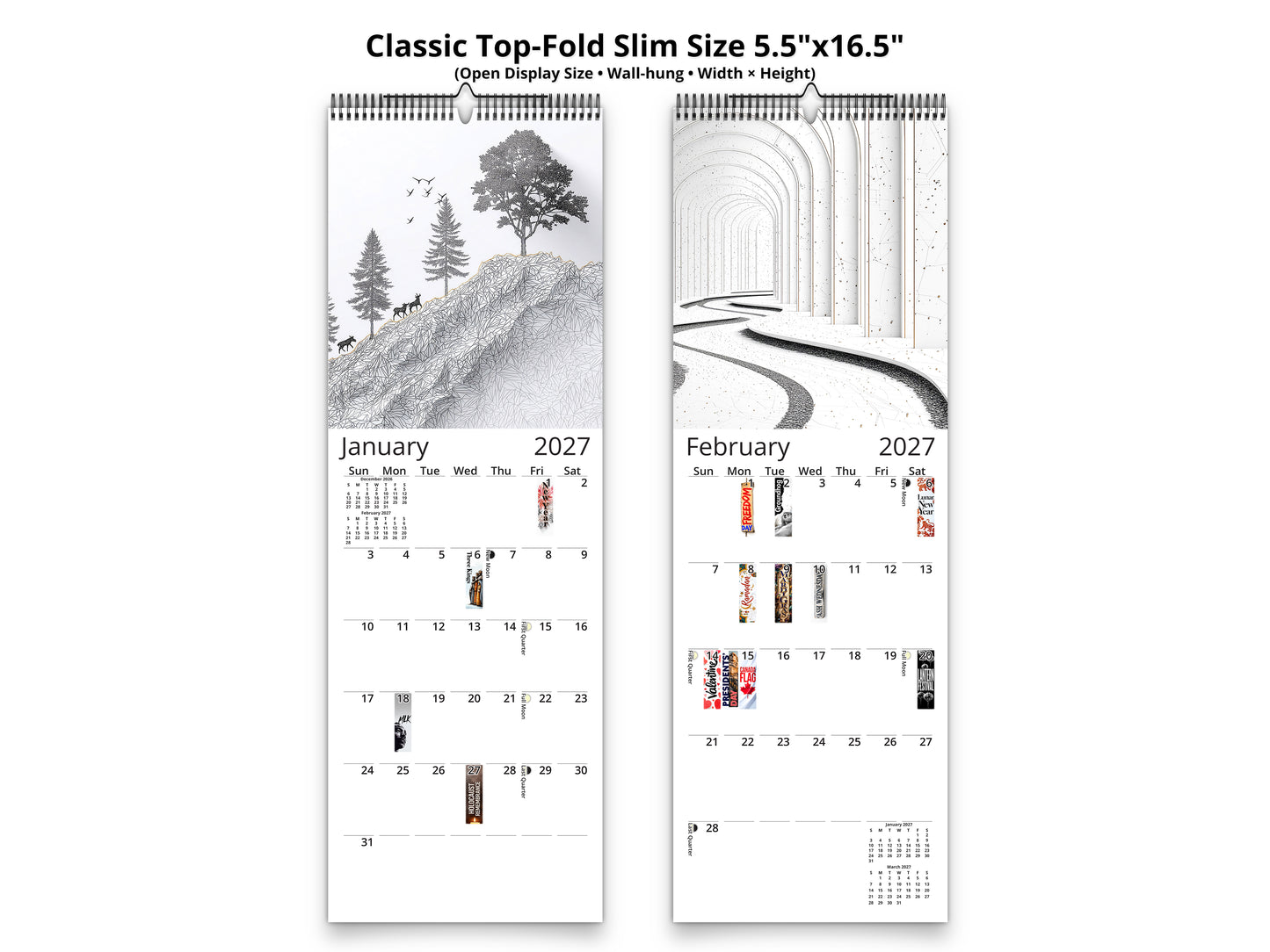 Modern Lines 2027 wall calendar classic top-fold slim calendar pages