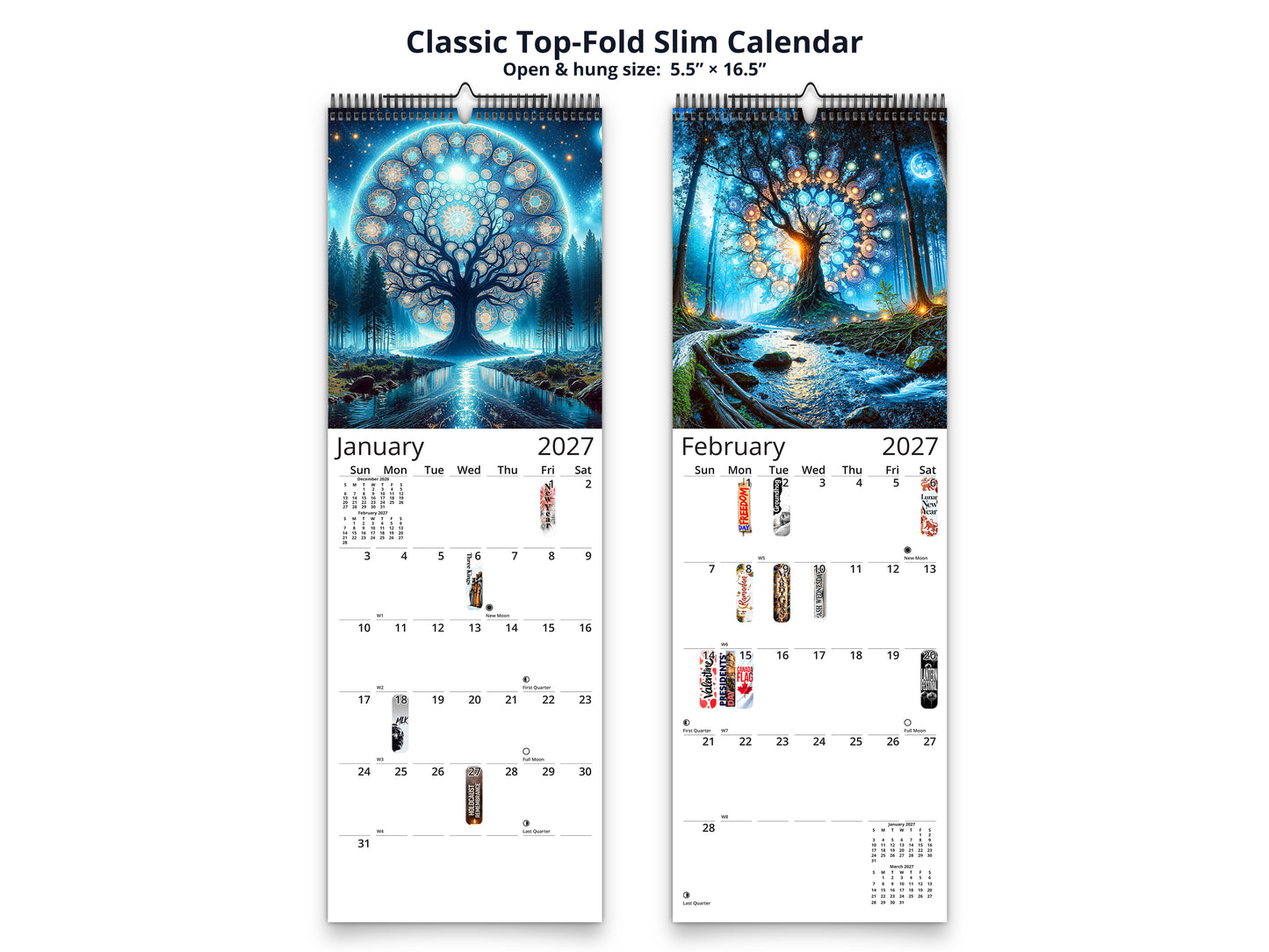 Moonlit Mystique 2027 wall calendar classic top-fold slim calendar pages