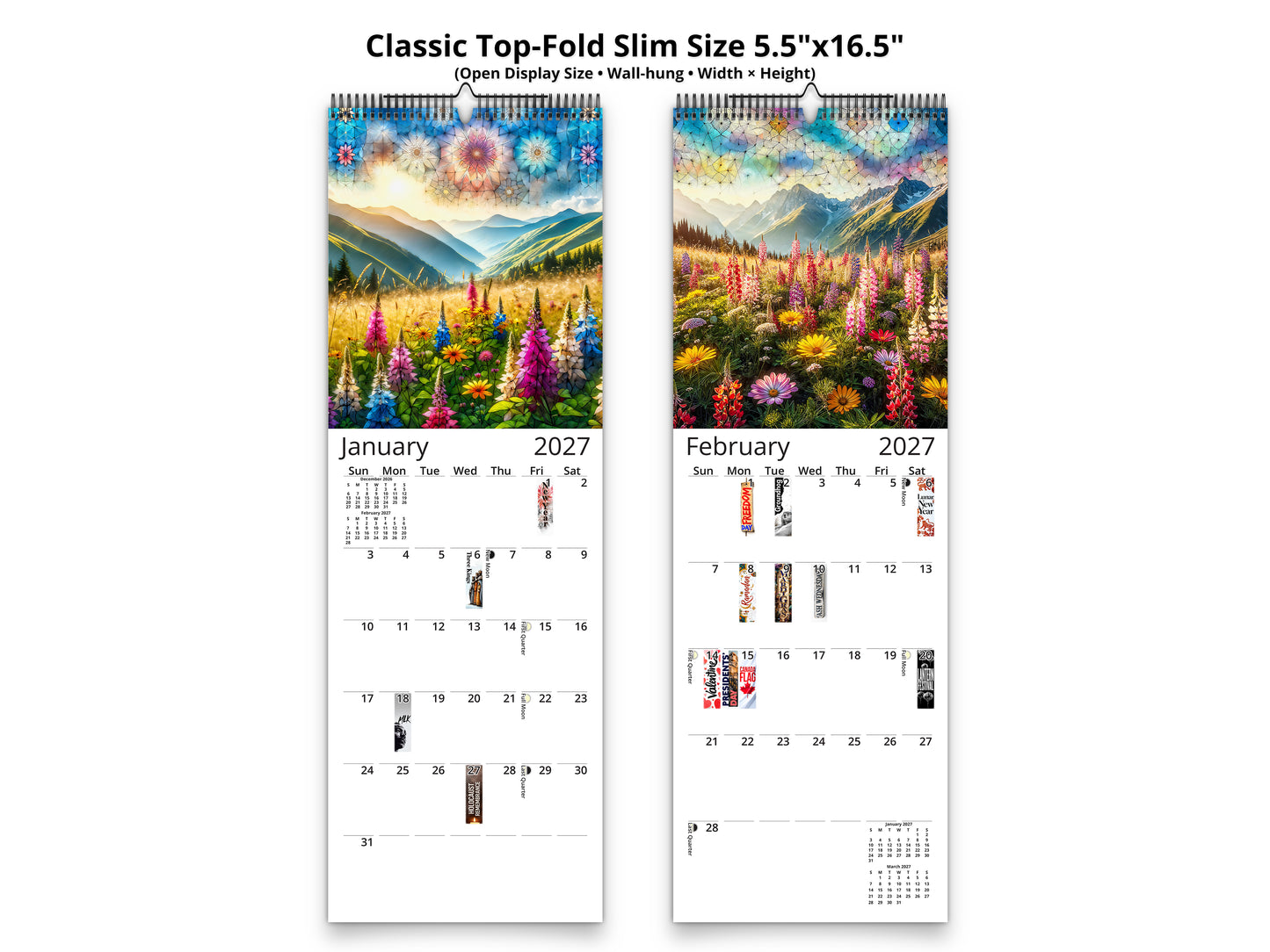 Mountain Wildflowers 2027 wall calendar classic top-fold slim calendar pages