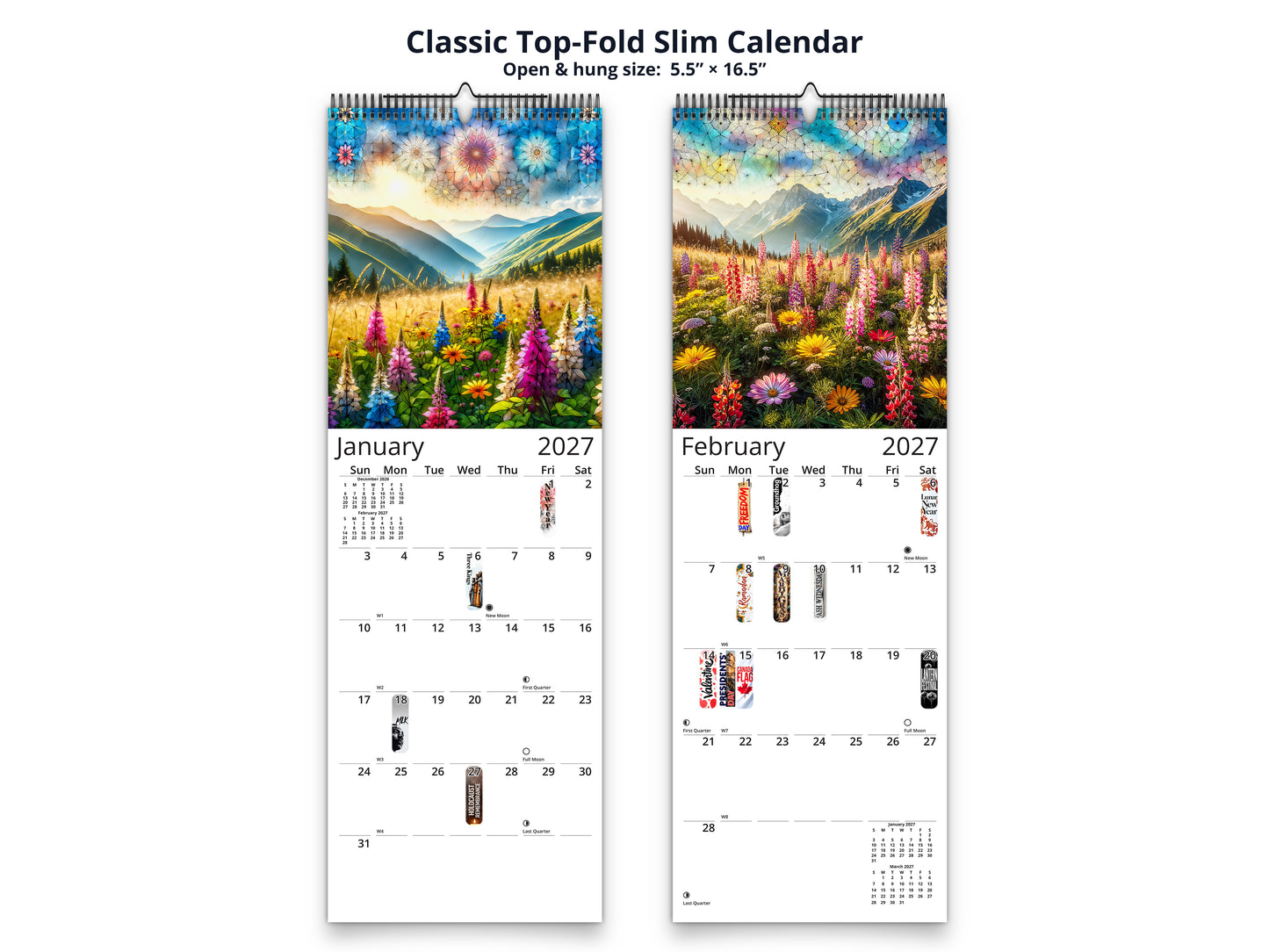 Mountain Wildflowers 2027 wall calendar classic top-fold slim calendar pages