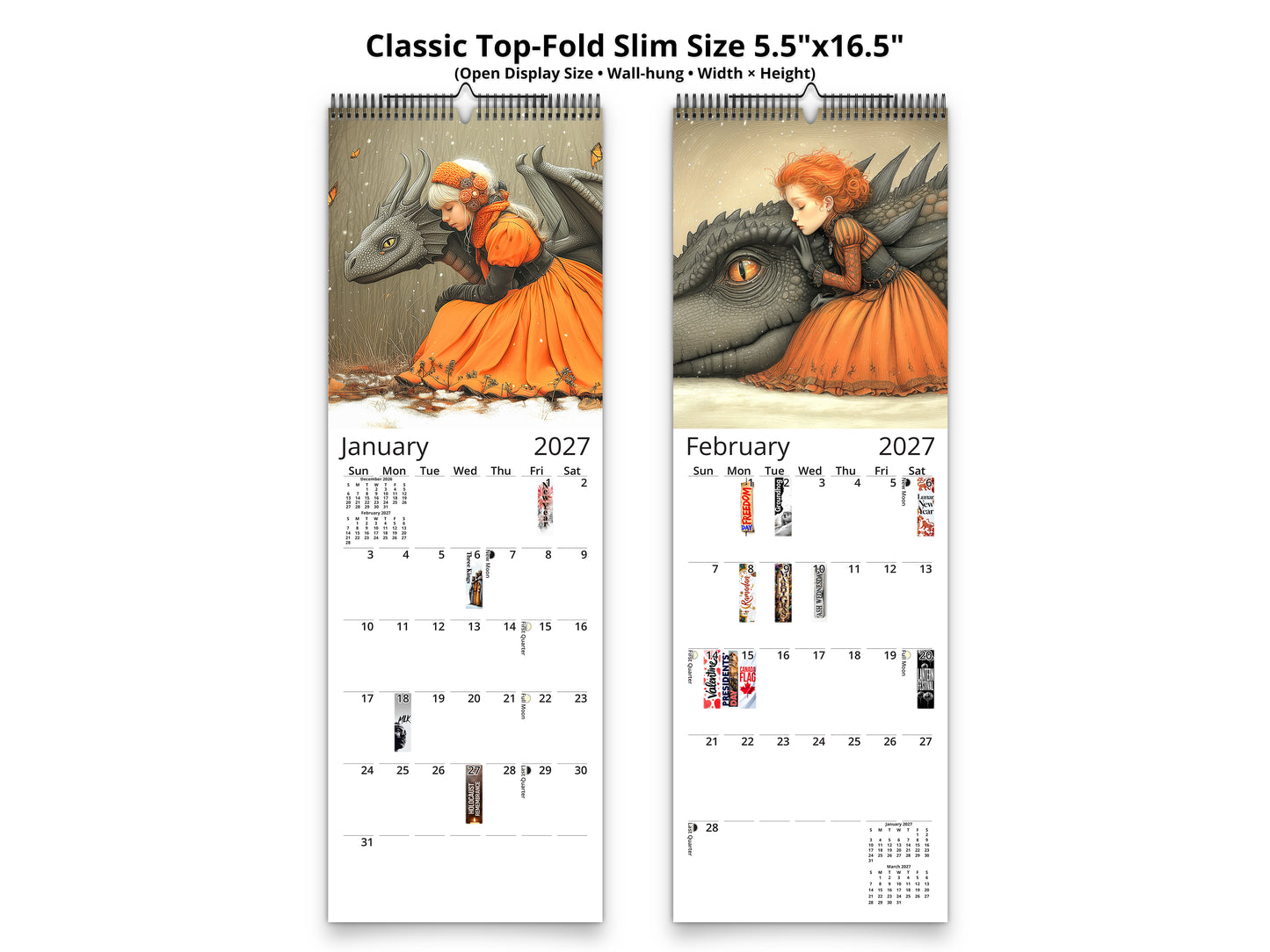My Little Dragon Fantasy 2027 wall calendar classic top-fold slim calendar pages