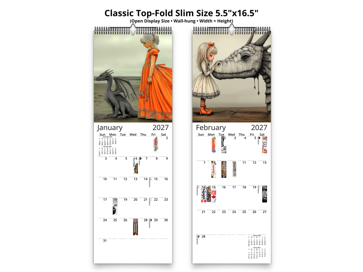 My Little Dragon Princess 2027 wall calendar classic top-fold slim calendar pages