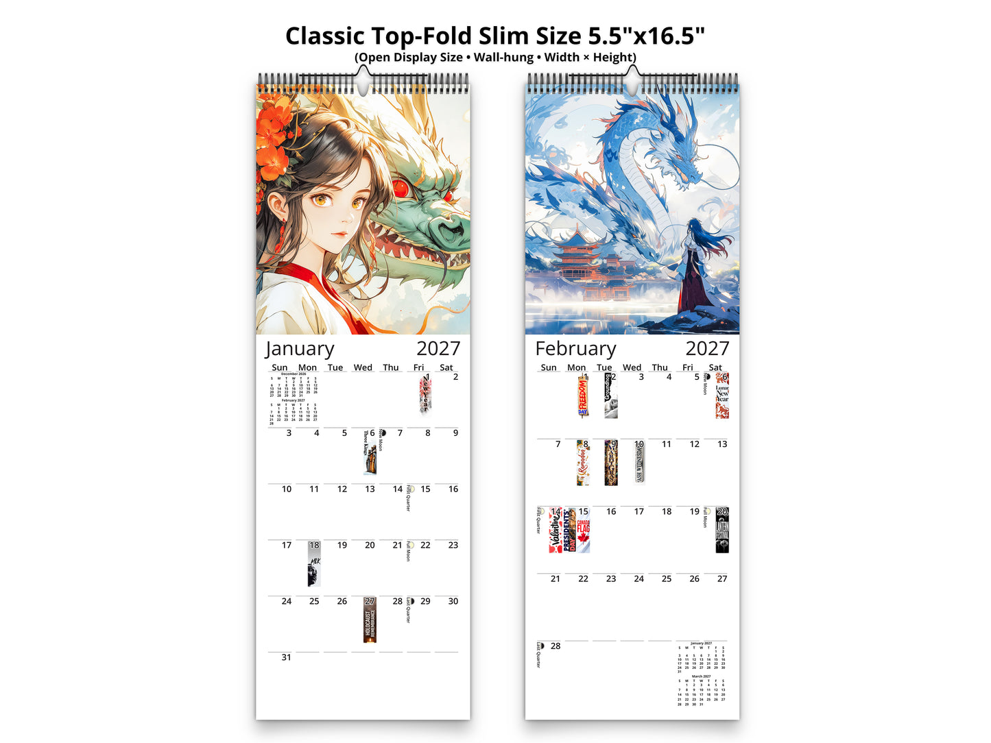 Mystic Skies 2027 wall calendar classic top-fold slim calendar pages