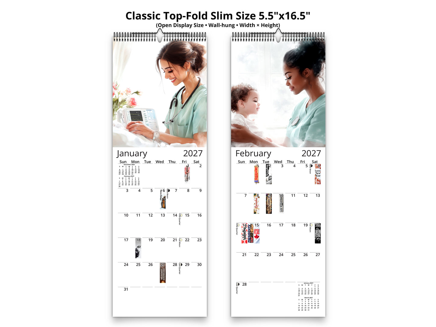 Nurse 2027 wall calendar classic top-fold slim calendar pages