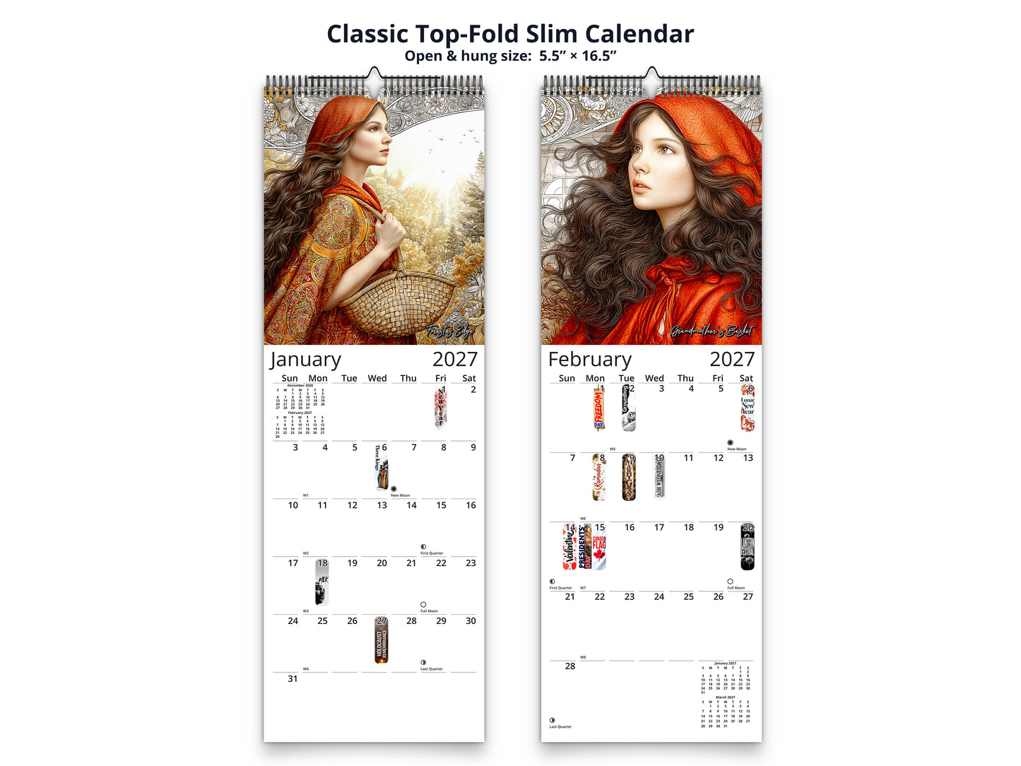 Red Riding Hood 2027 wall calendar classic top-fold slim calendar pages