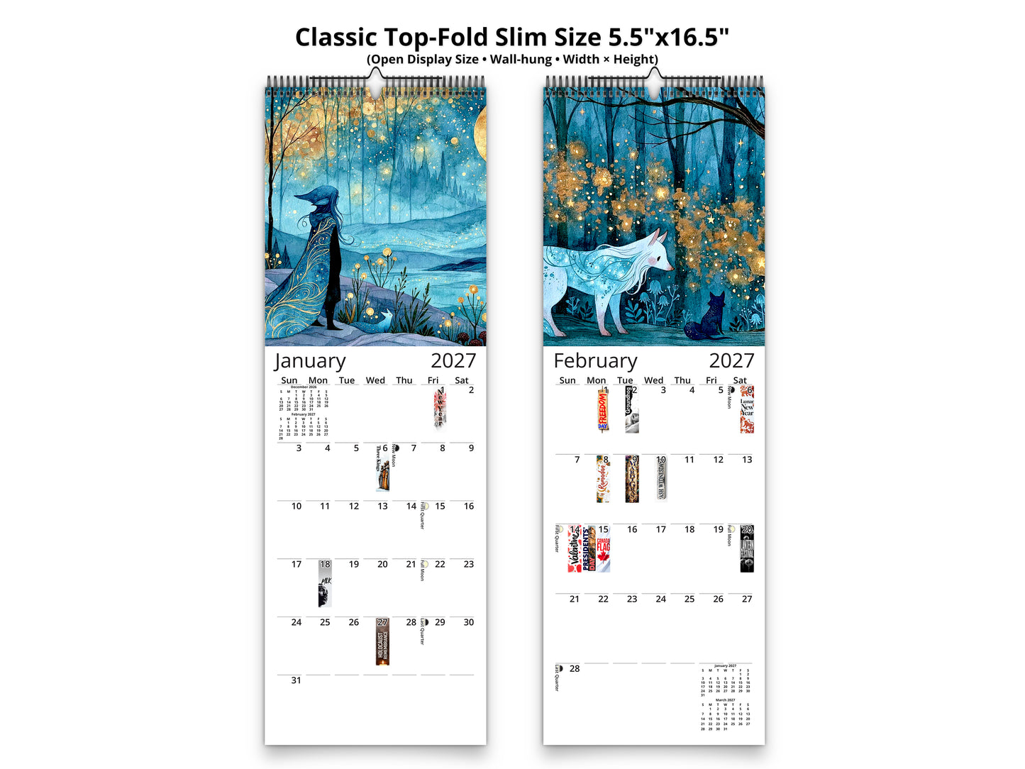 Starry Night 2027 wall calendar classic top-fold slim calendar pages