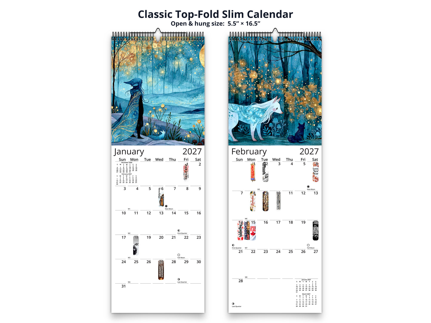 Starry Night 2027 wall calendar classic top-fold slim calendar pages