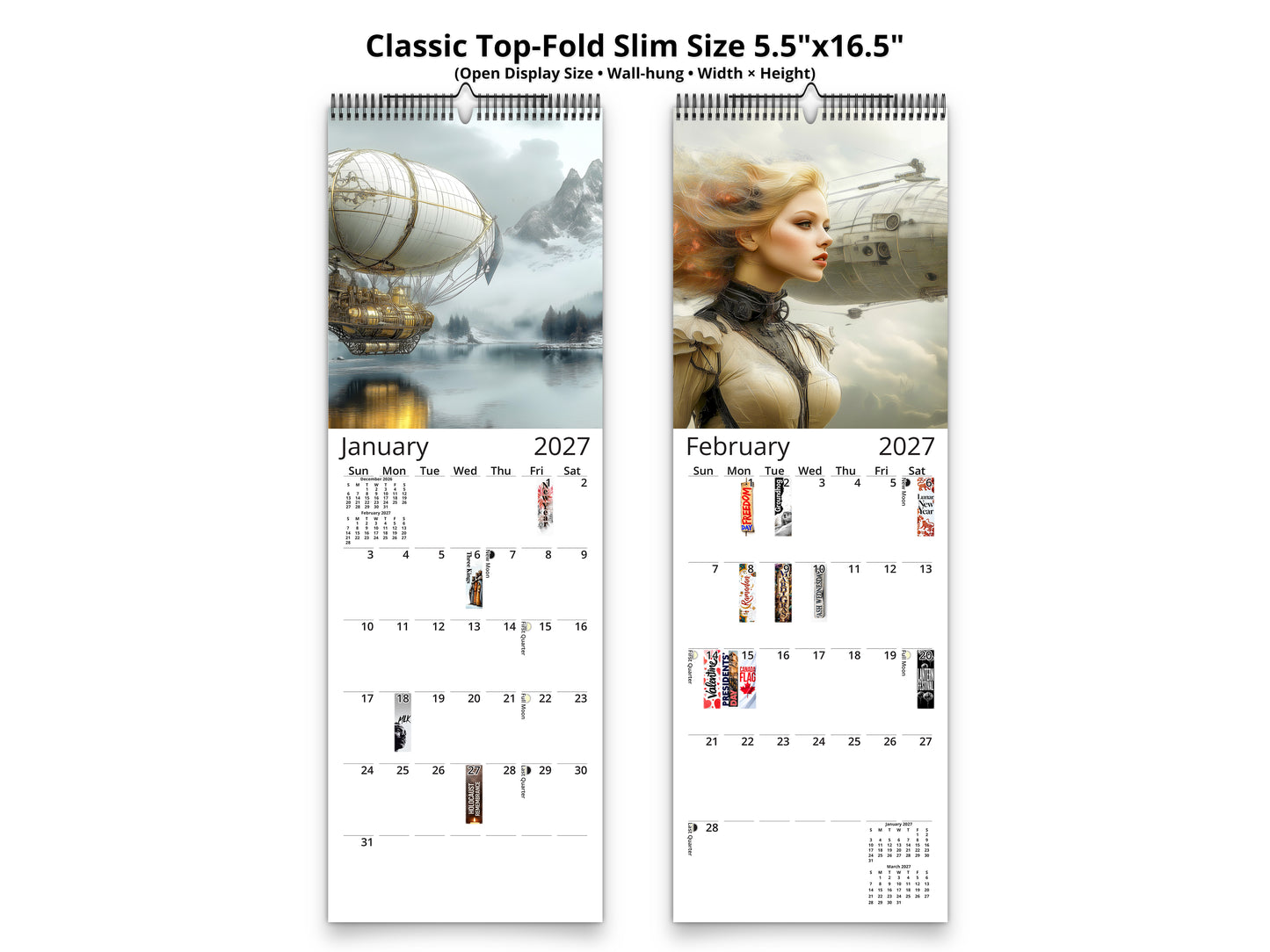 Steampunk Airship 2027 wall calendar classic top-fold slim calendar pages