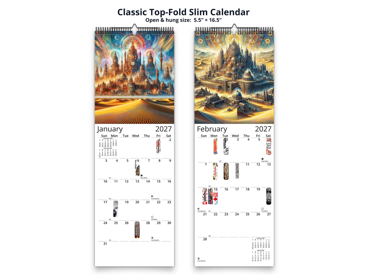 Steampunk Sands 2027 wall calendar classic top-fold slim calendar pages