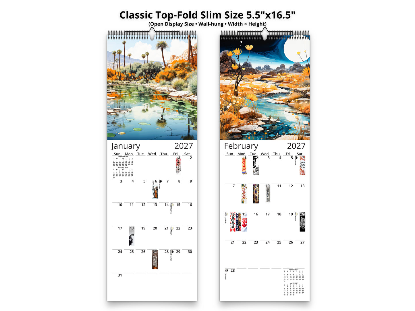 2027 Surreal Canyon Wall Calendar by Kaleidoscope Artisan – Desert Dreams with Holidays