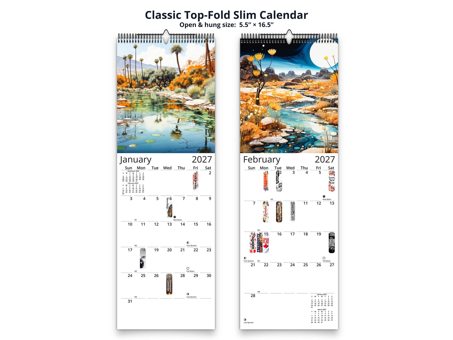 Surreal Canyon 2027 wall calendar classic top-fold slim calendar pages