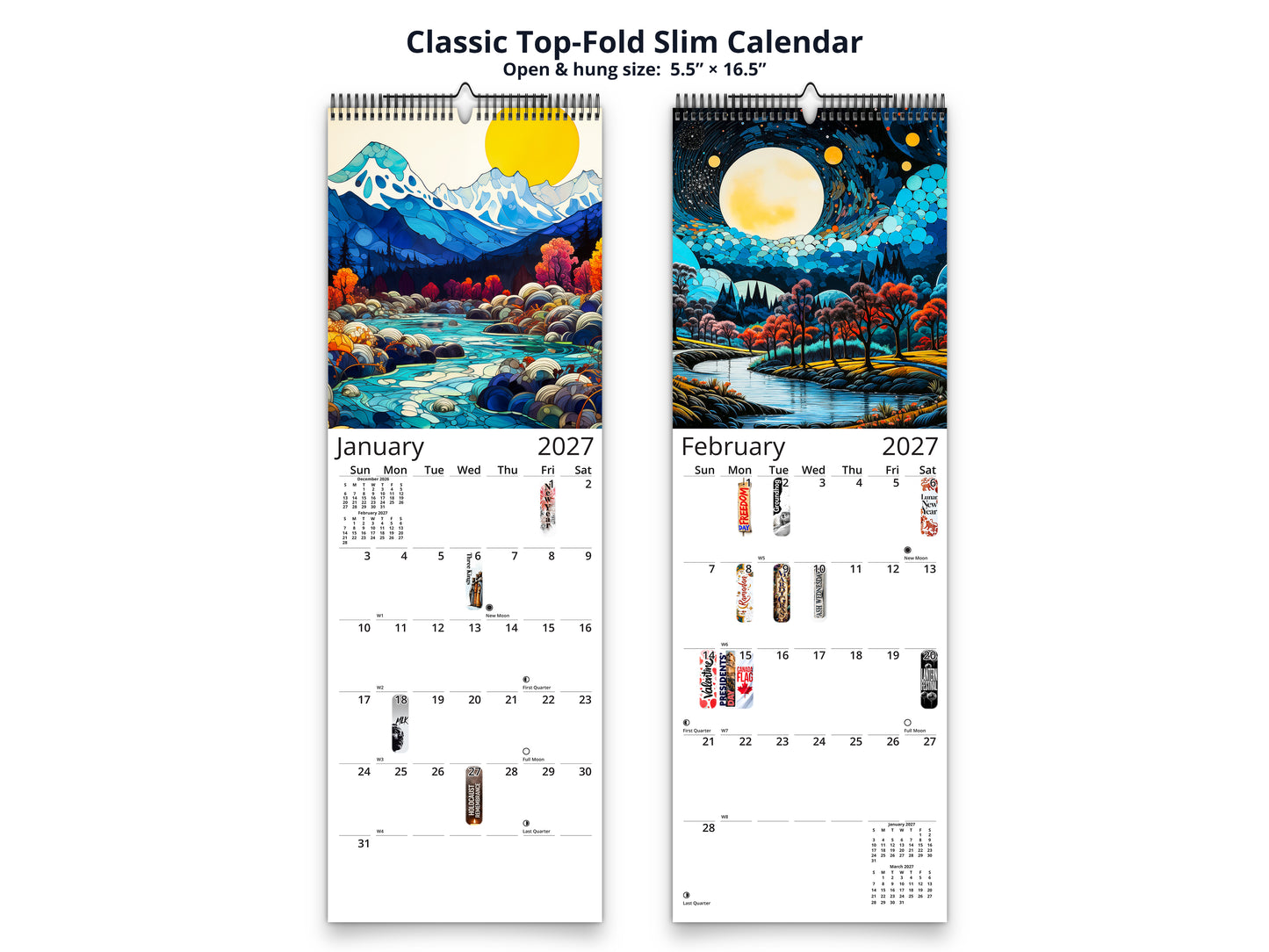 Surreal Horizons 2027 wall calendar classic top-fold slim calendar pages