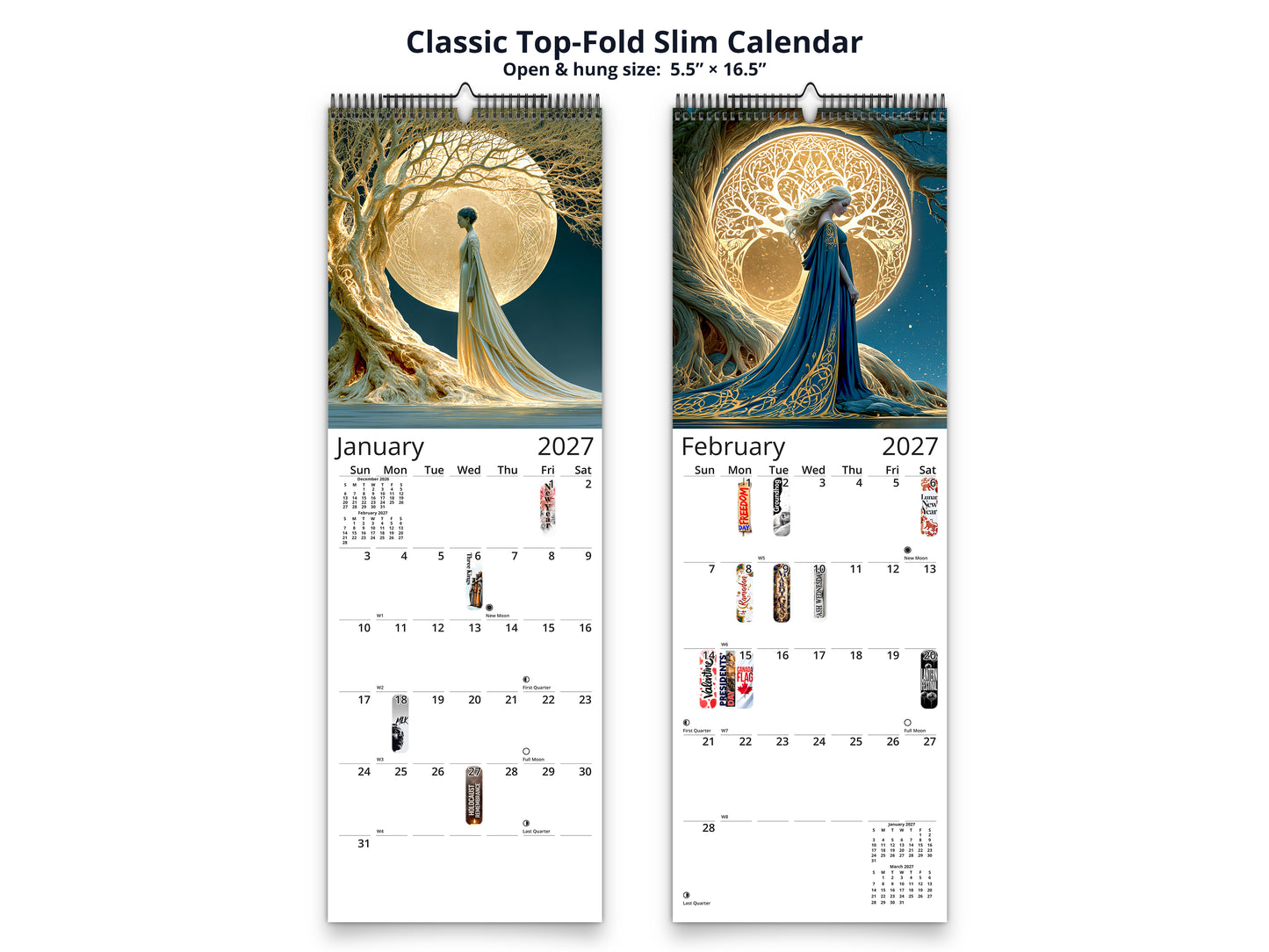 Tree of Life Sacred 2027 wall calendar classic top-fold slim calendar pages