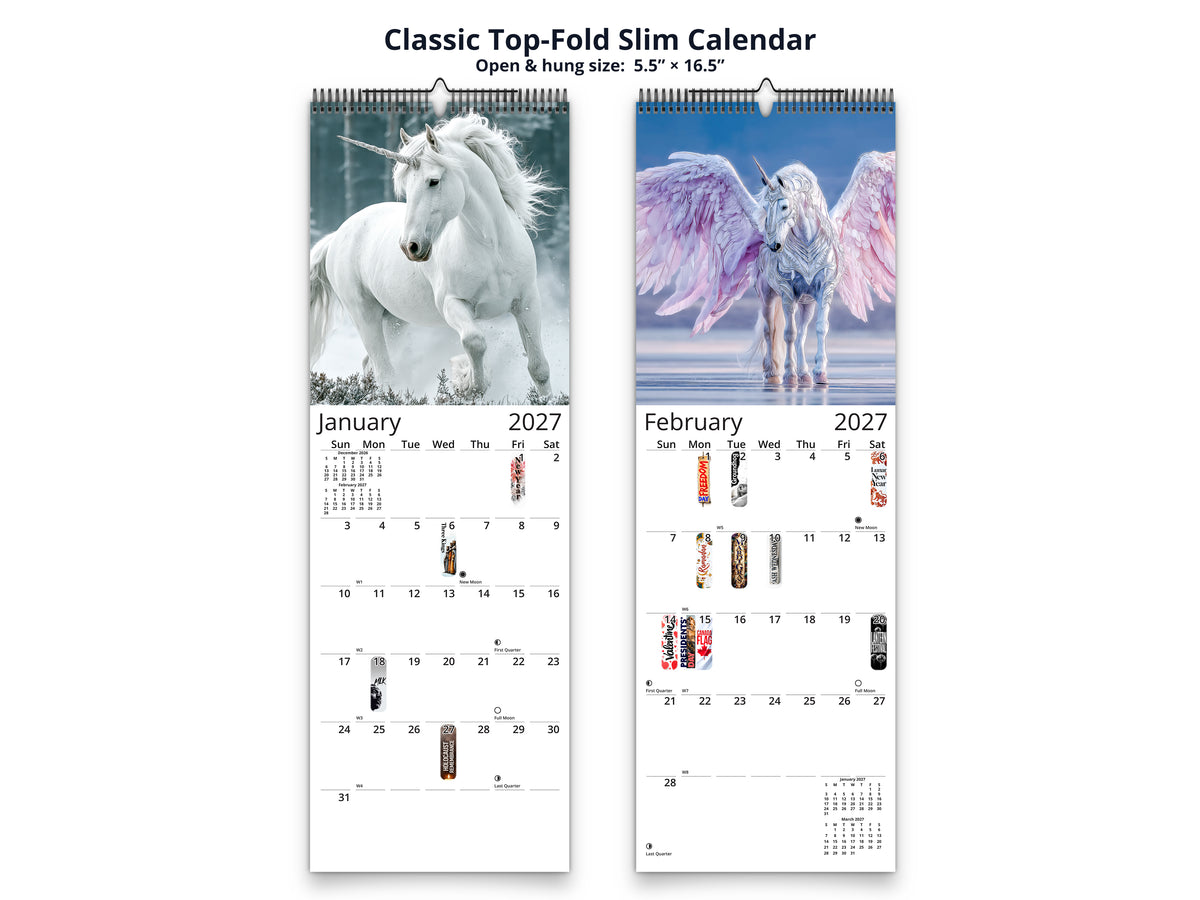 Unicorn 2027 wall calendar classic top-fold slim calendar pages