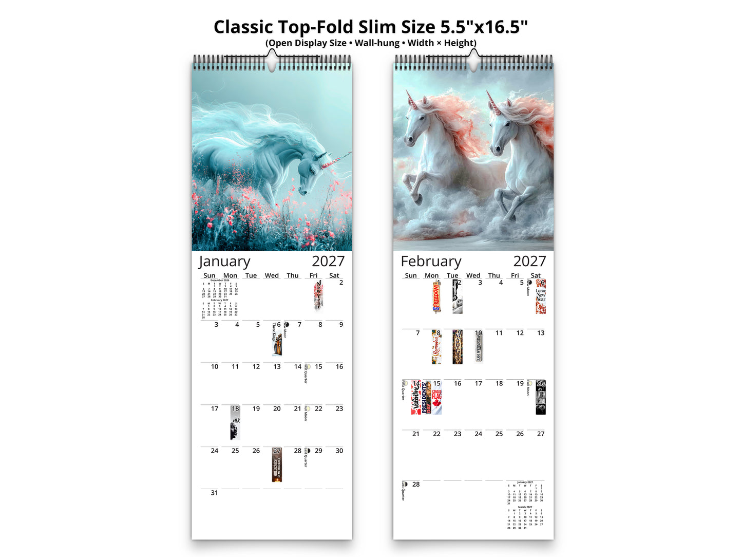 Unicorn Dream 2027 wall calendar classic top-fold slim calendar pages