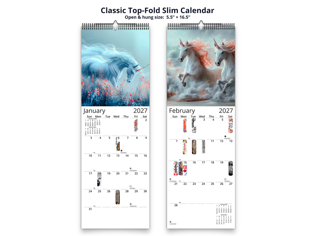 Unicorn Dream 2027 wall calendar classic top-fold slim calendar pages