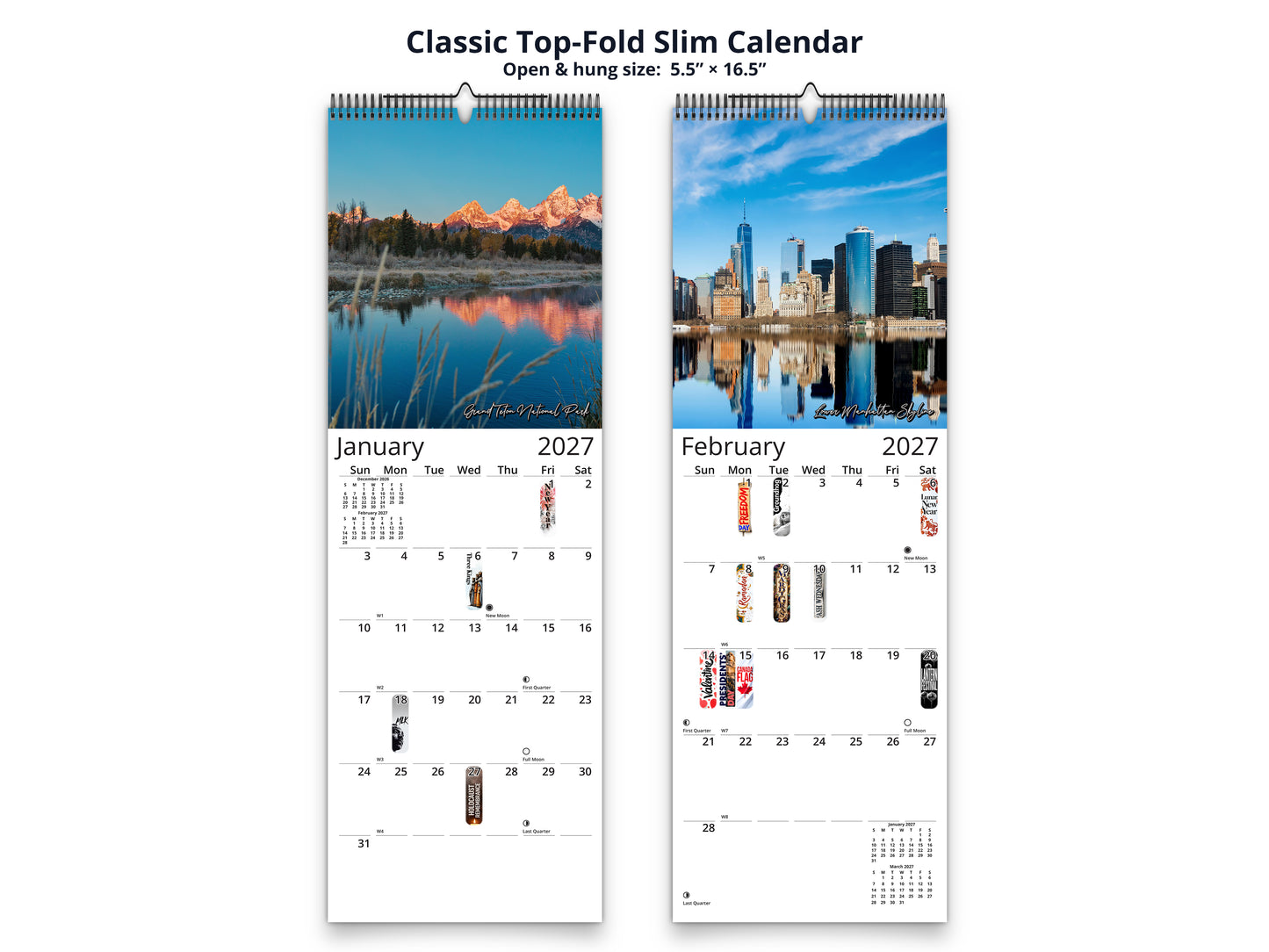 United States Vistas by Kaleidoscope Artisan - Cities and Landscapes with Holidays 2027 wall calendar classic top-fold slim calendar pages