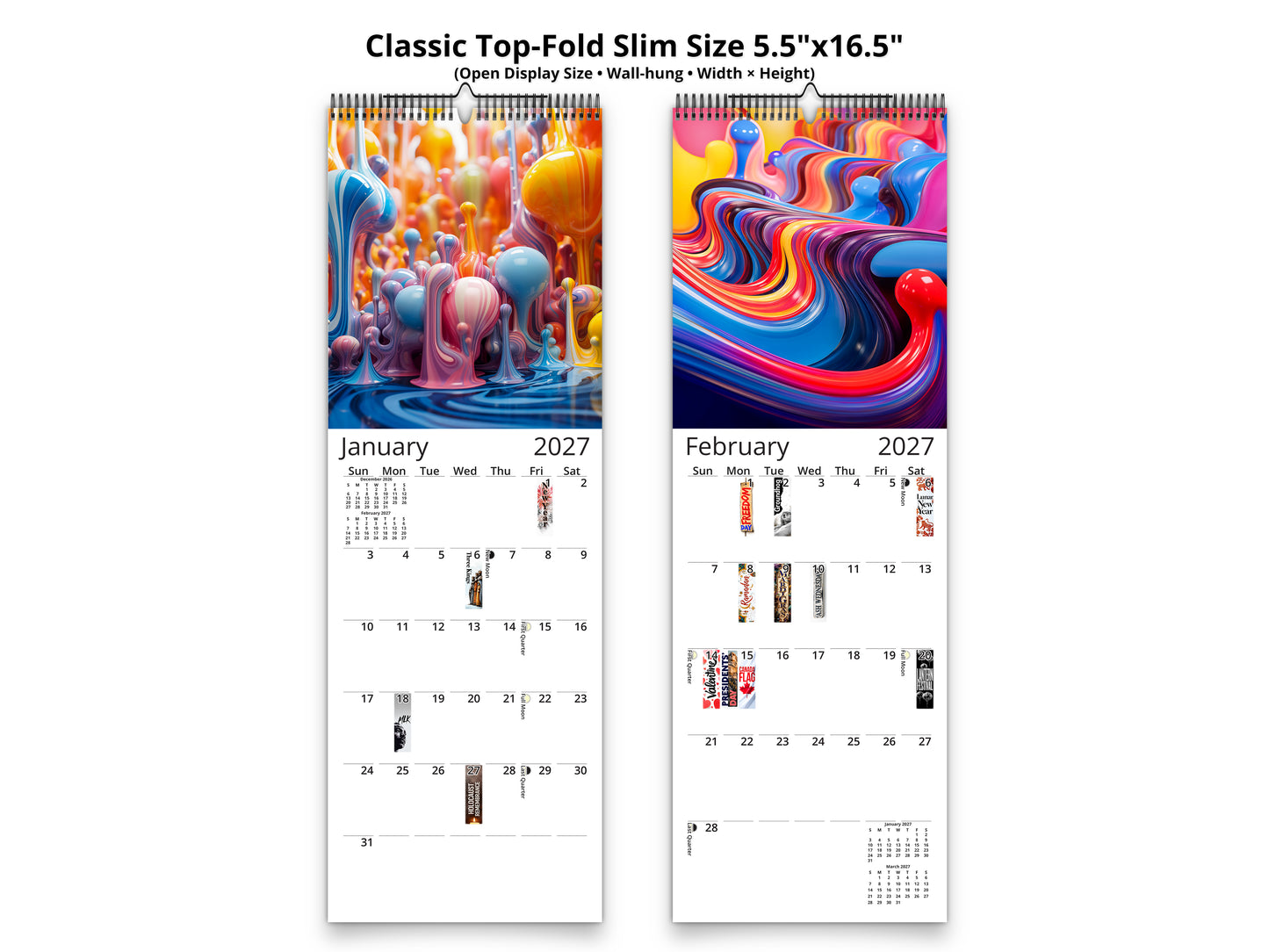 2027 Vivid Colors Wall Calendar by Kaleidoscope Artisan – Art in Motion with Holidays