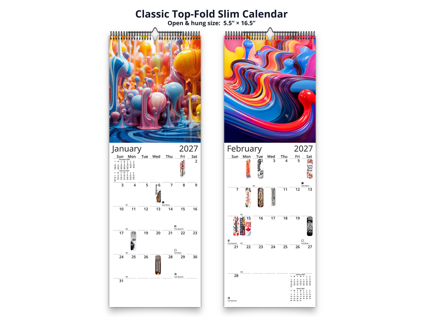 Vivid Colors 2027 wall calendar classic top-fold slim calendar pages