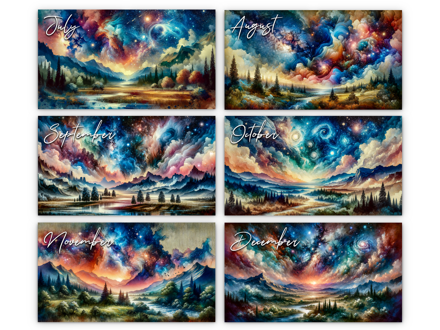 2026 Watercolor Horizons Wall Calendar by Kaleidoscope Artisan – Ethereal Landscape Art with Holidays