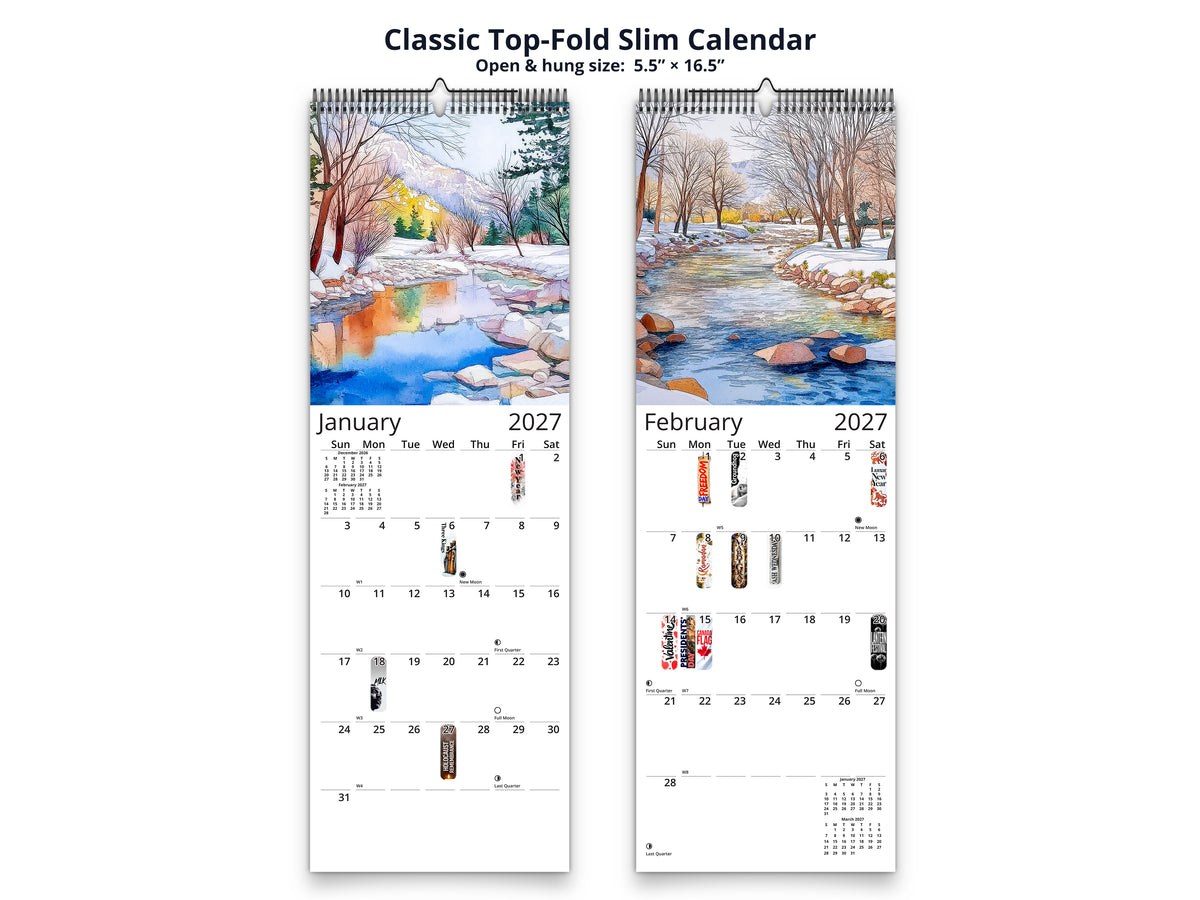 Watercolor Reflections 2027 wall calendar classic top-fold slim calendar pages