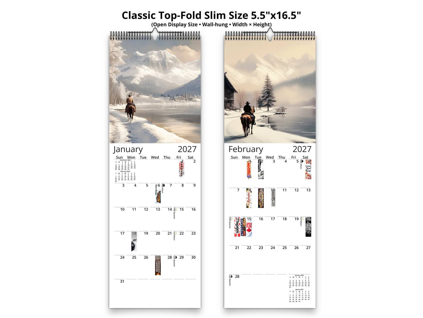 2027 Western Trails Wall Calendar by Kaleidoscope Artisan – Captivating Cowboy Landscapes with Holidays